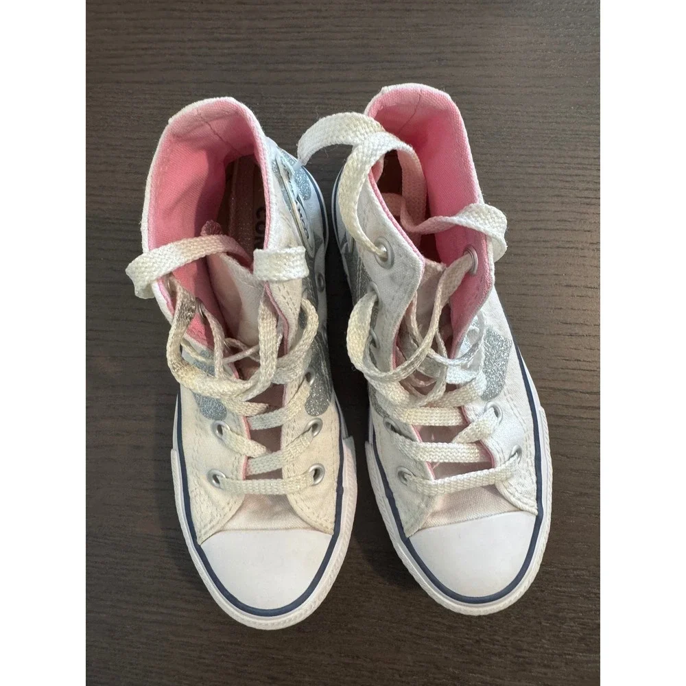Converse Chuck Taylor All Star girls Size 12 White Silver Glitter Heart High Top